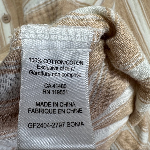 Gentle Fawn Sonia Cotton Gauze Button Down Shirt Sand Stripe Relaxed Fit Size L - Picture 7 of 7